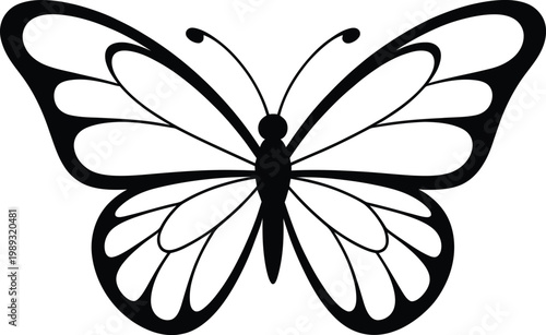 Black and white butterfly silhouette with symmetrical wing patterns