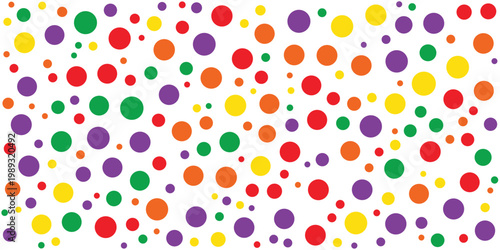 Bright birthday polka dot seamless pattern. Colorful repeated round confetti background. Cute dotted wallpaper for Easter wrapping paper, birthday decoration design, kid bday nursery decor