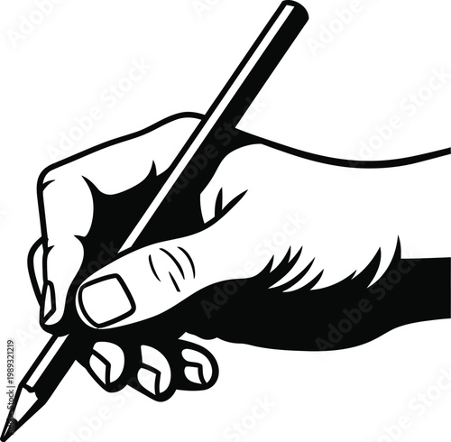 Hand holding pencil drawing writing sketch comic style