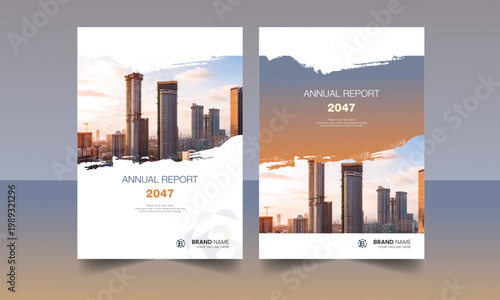 Annual Report Cover Design Template Blue and Orange with Black Combination Color