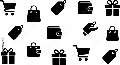 A collection of shopping icons on a white background