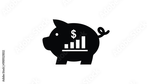 Piggy bank icon with dollar symbol and rising bar chart growth for finance business budget planning featuring savings, money, wealth with banking and