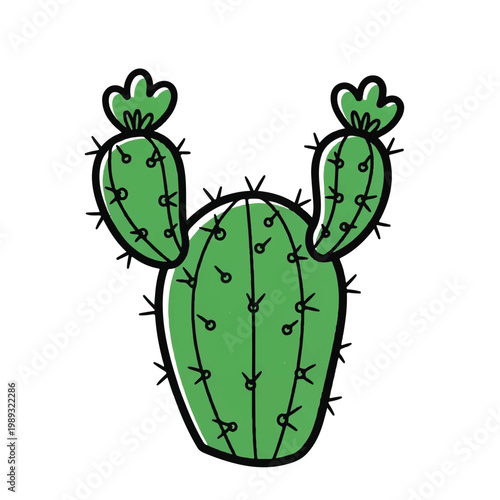 Whimsical Cartoon Cactus Illustration with Green Arms and Spiny Details.