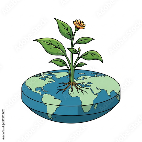 Flowering Plant Growing on Globe Illustration.
