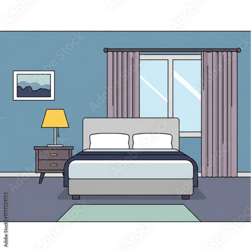 Gray Bed with White Pillows and Blanket.