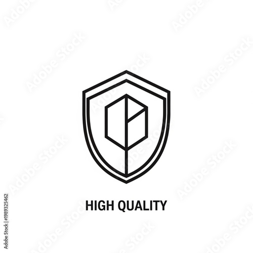 Shield Icon with Cube and Quality Text.