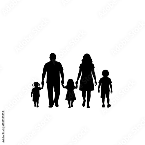 Silhouette of Family Holding Hands Together.