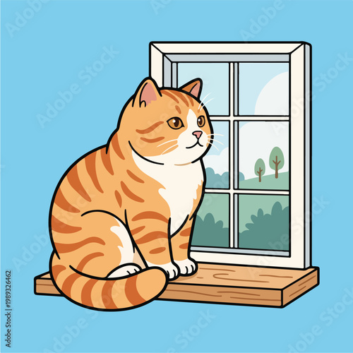 Cartoon Orange Cat Sitting.