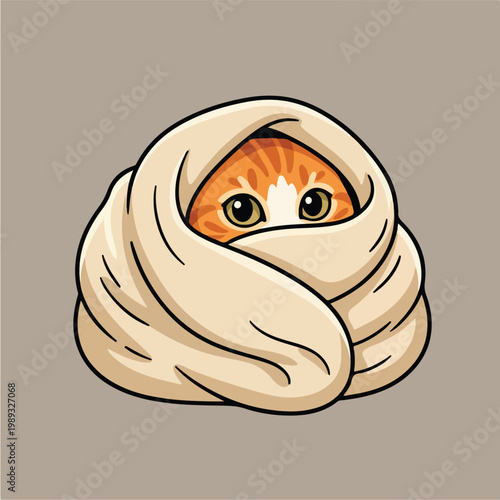 Cute cat wrapped in blanket.