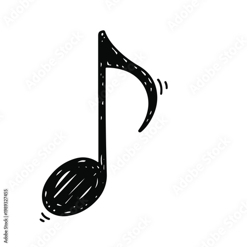 Handdrawn musical note icon representing rhythm, melody, and music in a simple silhouette.