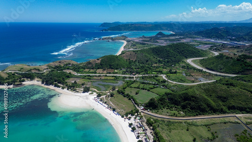 Aerial View Tropical Tanjung Aan Beach, Lombok Indonesia