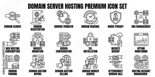 Domain Server Hosting Premium Icon Set