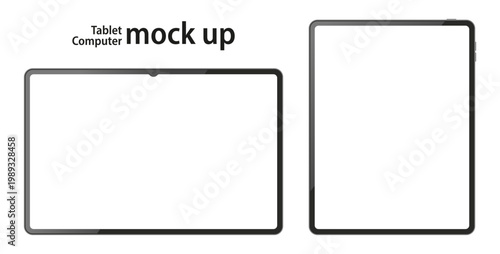 Tablet mockup design set. Computer, pad, big screen, electronic device, digital, gadget with horizontal and vertical blank screens. Transparent vector PNG illustration