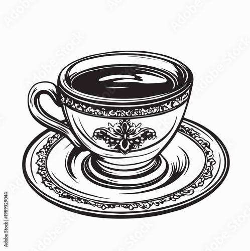 Authentic Oriental Coffee Cup with Middle Eastern Ornament Vector Design