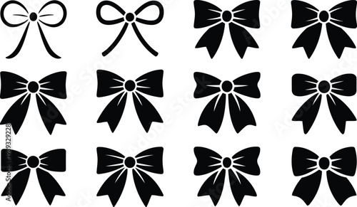 Variations of black decorative bows with intricate patterns and designs Vector