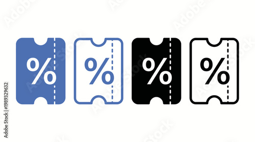 Four discount ticket icons in varied colors and styles