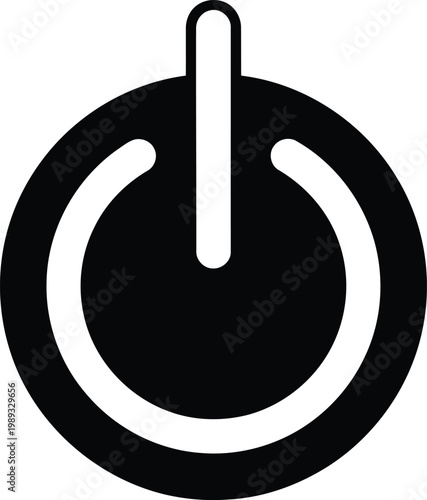 A black power icon symbol consisting of a circle intersected by a vertical line on white background Vector