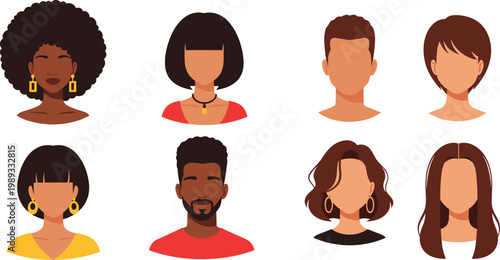 Diverse Hairstyles Icon Set Featuring Different Haircuts and Styles for Female and Male Characters