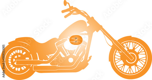 Striking orange graphic silhouette of a custom chopper motorcycle, embodying vintage style, freedom, and the open road spirit for various design projects