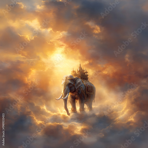 Royal Erawan Elephant Painting – Thai Mythical Guardian in Temple Fantasy Style