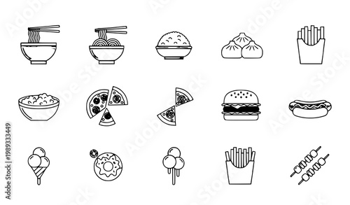 Food icon set Chinese and fast food items vector illustration
