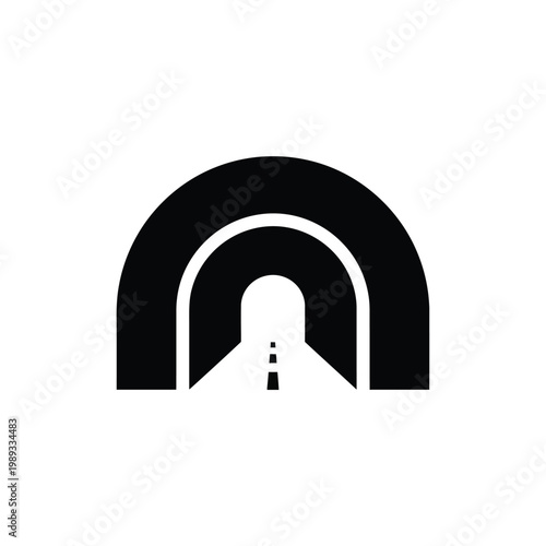 Road tunnel entrance icon with perspective view isolated on white background for map navigation