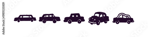 Vintage Car Silhouettes Hand Drawn Icon Set Featuring Classic Automobile Models