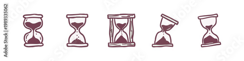 Hourglass Collection Showing Passage of Time Hand Drawn Maroon Icons