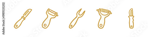 Kitchen Utensils Hand Drawn Icons: Vegetable Peelers and Carving Fork Gadgets