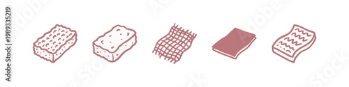 Cleaning Supplies Hand Drawn Icons: Sponges, Microfiber Cloths, and Scrubbers