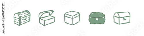 Collection of hand-drawn treasure chests and storage box icons