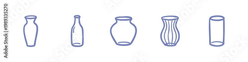 Simple hand-drawn vase and glass bottle icons for home decor illustrations