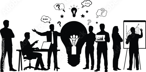 Team brainstorming session for innovative ideas and solutions isolated on white background, Vector