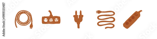 Electrical Power and Cable Silhouettes Set in Orange including Plug and Extension Strips