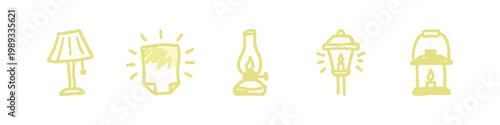 Light Source and Lamp Collection Icon Set in Yellow