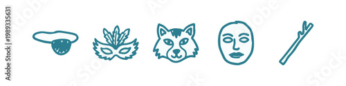 Masquerade Mask and Disguise Icon Set in Teal