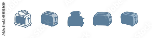 Set of Various Toaster Illustration Icons in Slate Blue