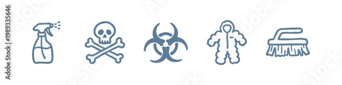 Hazardous Cleaning and Safety Equipment Icon Set in Slate Blue