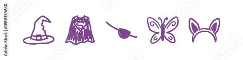 Halloween Costume and Dress Up Icon Set in Purple