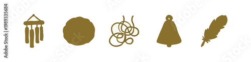 Wind Chimes and Miscellaneous Decorative Object Icon Set in Dark Gold