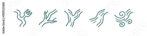Nature and Environment Hand-Drawn Icons Set - Branches, River, Wind