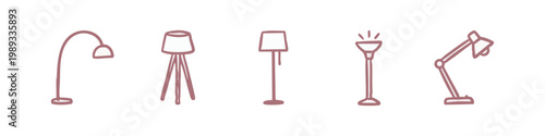 Interior Lighting and Lamp Sketches - Floor Lamps and Desk Light Icons