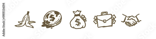 Financial Corruption and Shady Business Deal Brown Hand-Drawn Icon Set