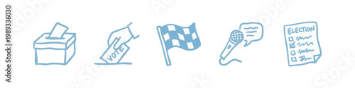 Democratic Election Voting and Politics Campaign Blue Hand-Drawn Icon Set