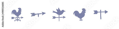 Set of Hand Drawn Weathervane Icons with Rooster Bird and Arrow Designs