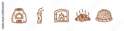Traditional Ovens and Fireplace Hand Drawn Set