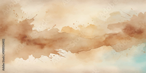 Abstract watercolor on old parchment paper with a grunge vintage texture featuring aged beige and brown stained design elements