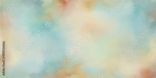 Abstract watercolor background featuring a colorful grunge paper texture with fiery orange and red paint strokes resembling hot smoke and light against a vintage yellow and blue sky art design