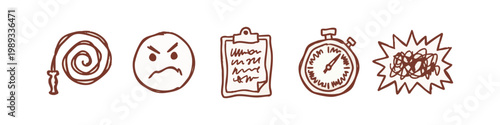 Hand Drawn Icons Representing Stress Anger and Time Pressure