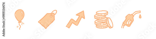 Set of Hand Drawn Inflation and Rising Cost Icons in Orange